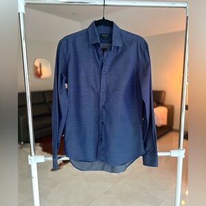 Zara blue tailored fit cotton polka dot shirt Sz M